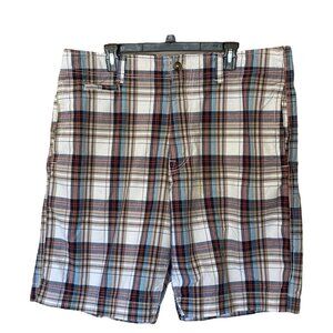 American Eagle Beige Striped Plaid Shorts Men's Size 38 Flat Front Summer Beach